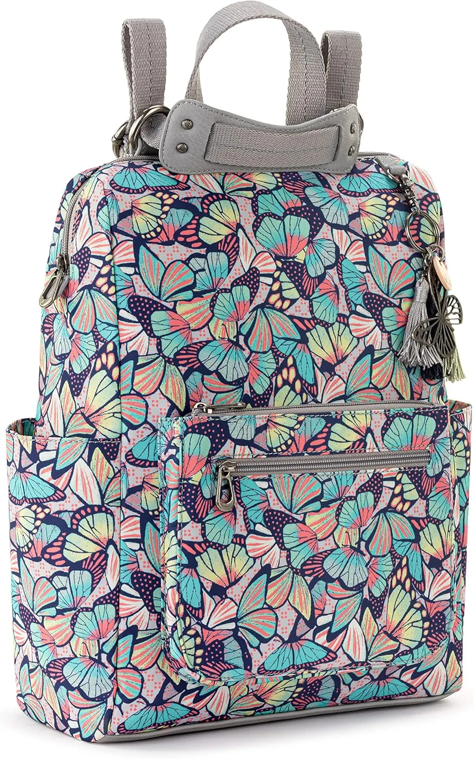 Sakroots Women's Eco-Twill Loyola Convertible Backpack, Navy Butterfly Bloom, One Size