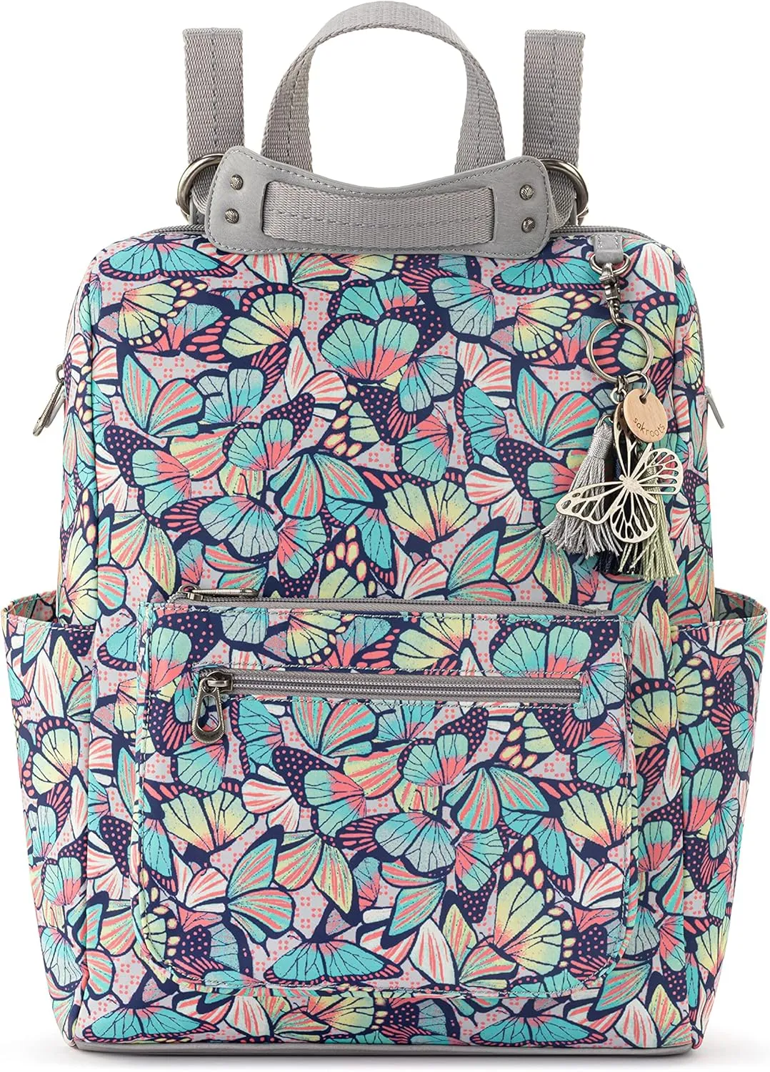 Sakroots Women's Eco-Twill Loyola Convertible Backpack, Navy Butterfly Bloom, One Size