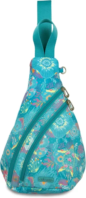 Sakroots Women's Go Sling Backpack, Deep Teal Seascape, 9IN x 6IN x 15IN