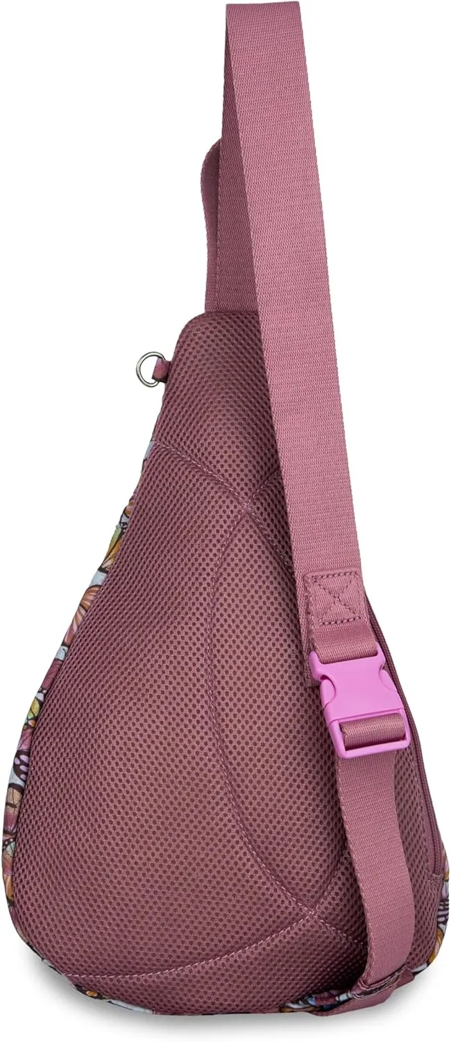 Sakroots Women's Go Sling Backpack, Mulberry Butterfly Bloom, 9IN x 6IN x 15IN