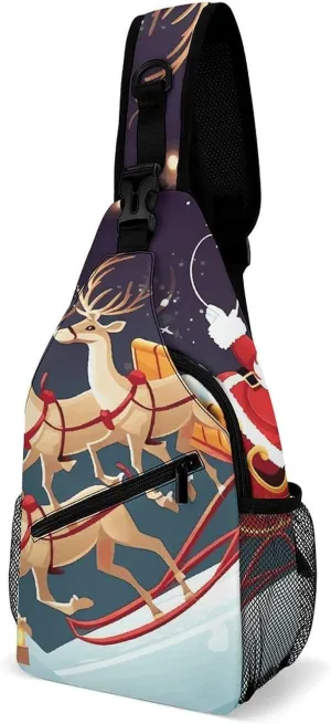Santa Claus Reindeer Sled Sling Bag for Men Women Travel Crossbody Bags Large Hiking Sling Backpack Chest Bag Man Purse