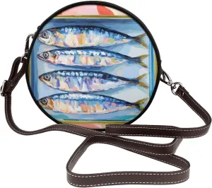 Sardines In Tins Vintage Women Round Crossbody Bags Leather Sling Bag Purse