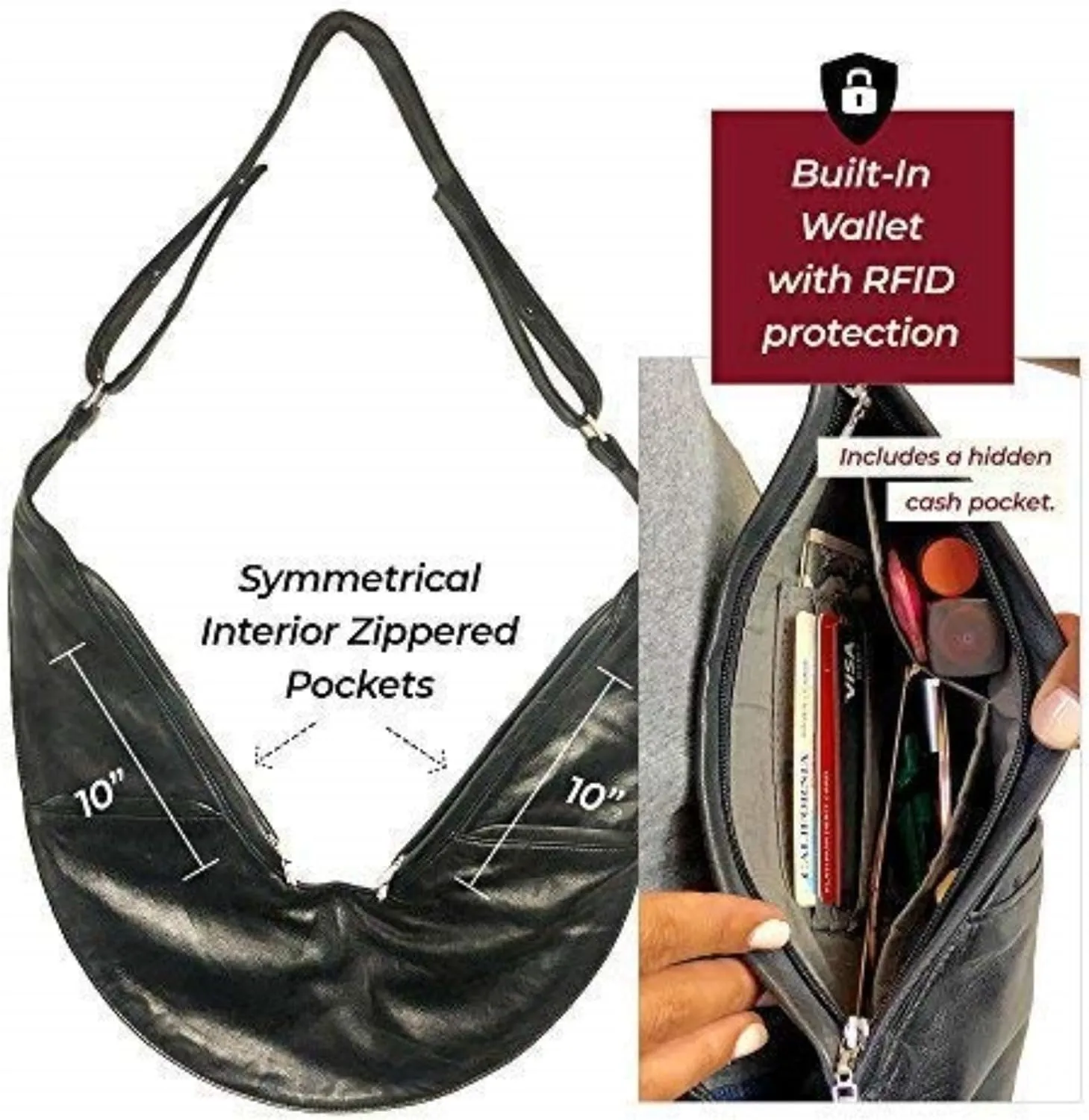 SASH Crossbody Bag - Genuine or Faux Leather Purse for Women - Travel Sling Bag with FRID-Protected Wallet