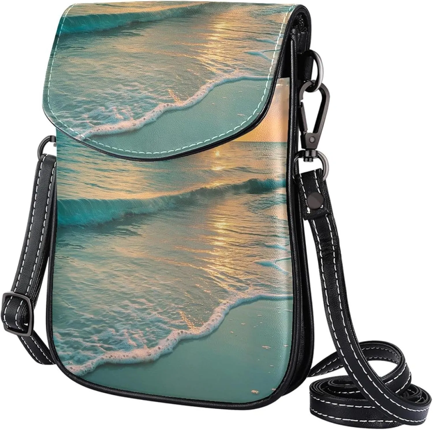 Satchel Bag Beach Scene Sunset Landscape Purse Crossbody Leather Messenger Bag For Women