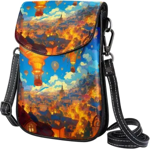 Satchel Bag Colorful Hot Air Balloon And City Landscape Painting Purse Crossbody Leather Messenger Bag For Women