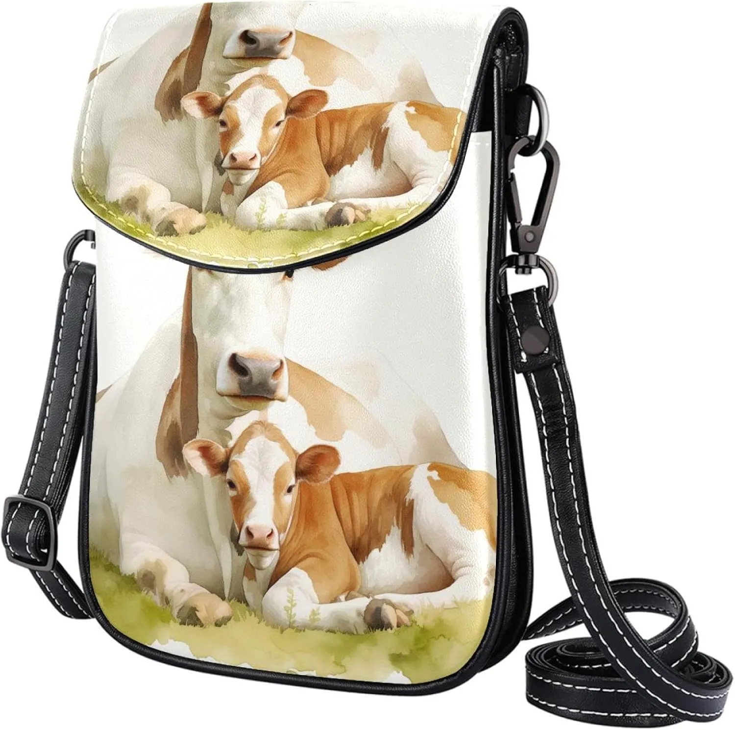 Satchel Bag Cow And Calf Watercolor Purse Crossbody Leather Messenger Bag For Women