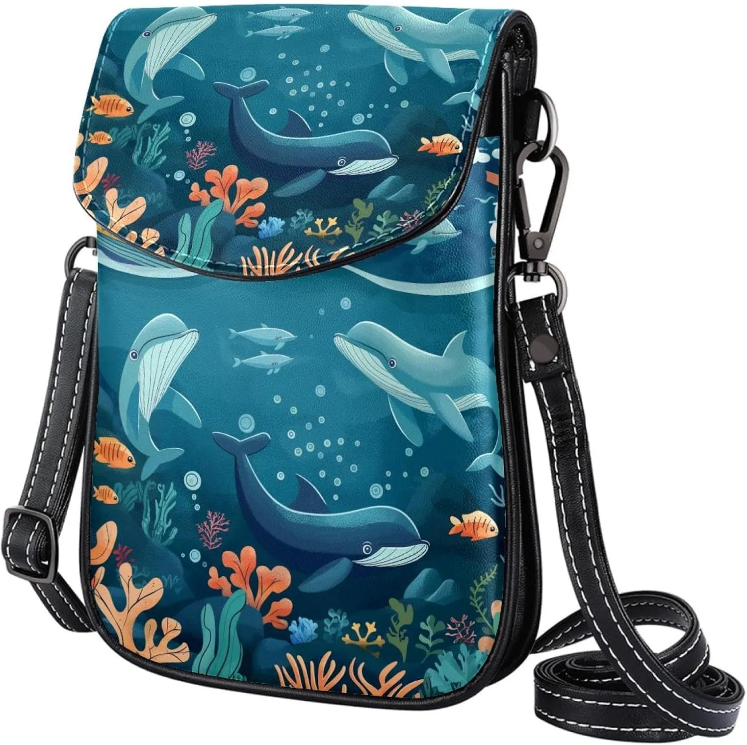 Satchel Bag Cute Whals Under Water Scene Purse Crossbody Leather Messenger Bag For Women