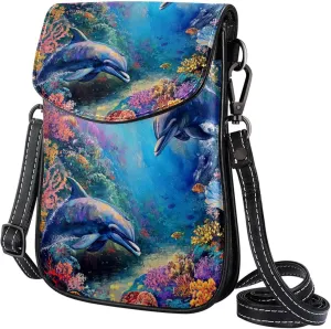 Satchel Bag Dolphins Underwater Painting Purse Crossbody Leather Messenger Bag For Women