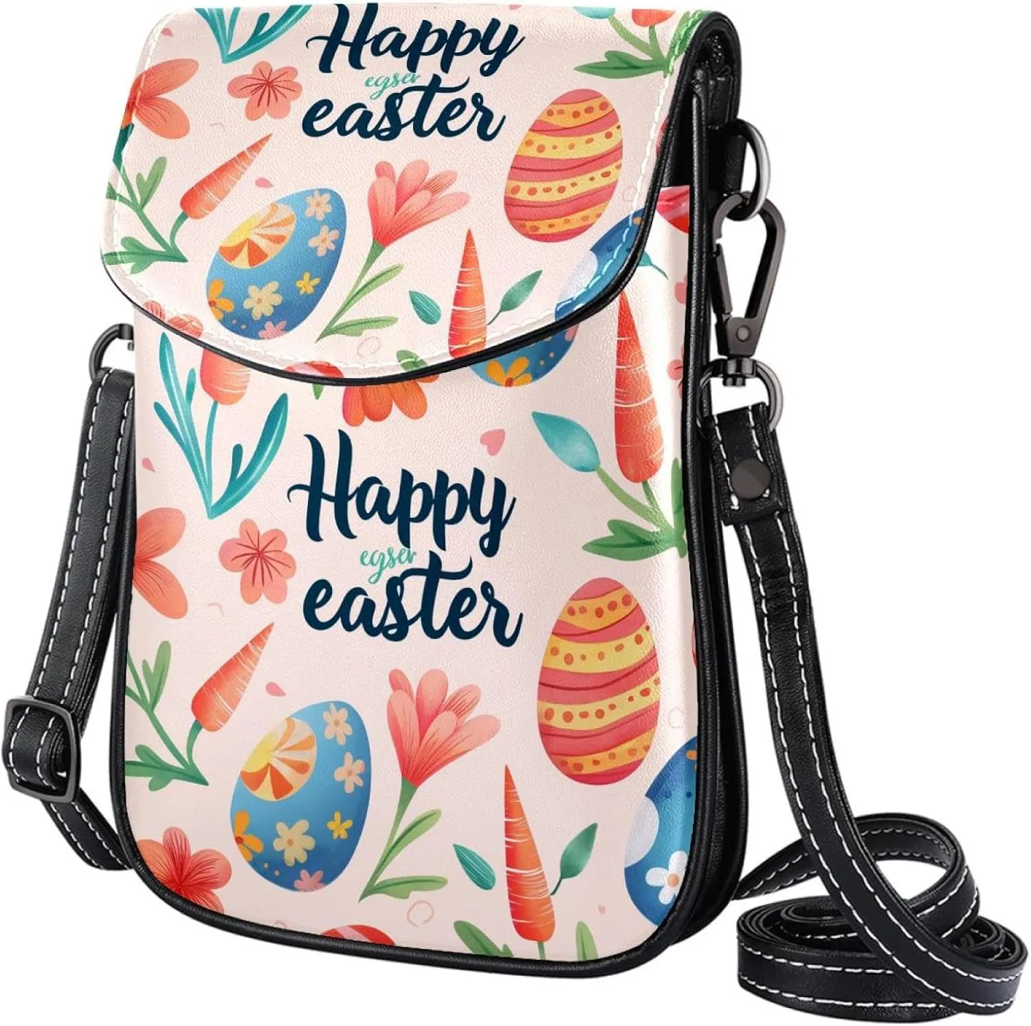 Satchel Bag Happy Easter Colorful Eggs Purse Crossbody Leather Messenger Bag For Women