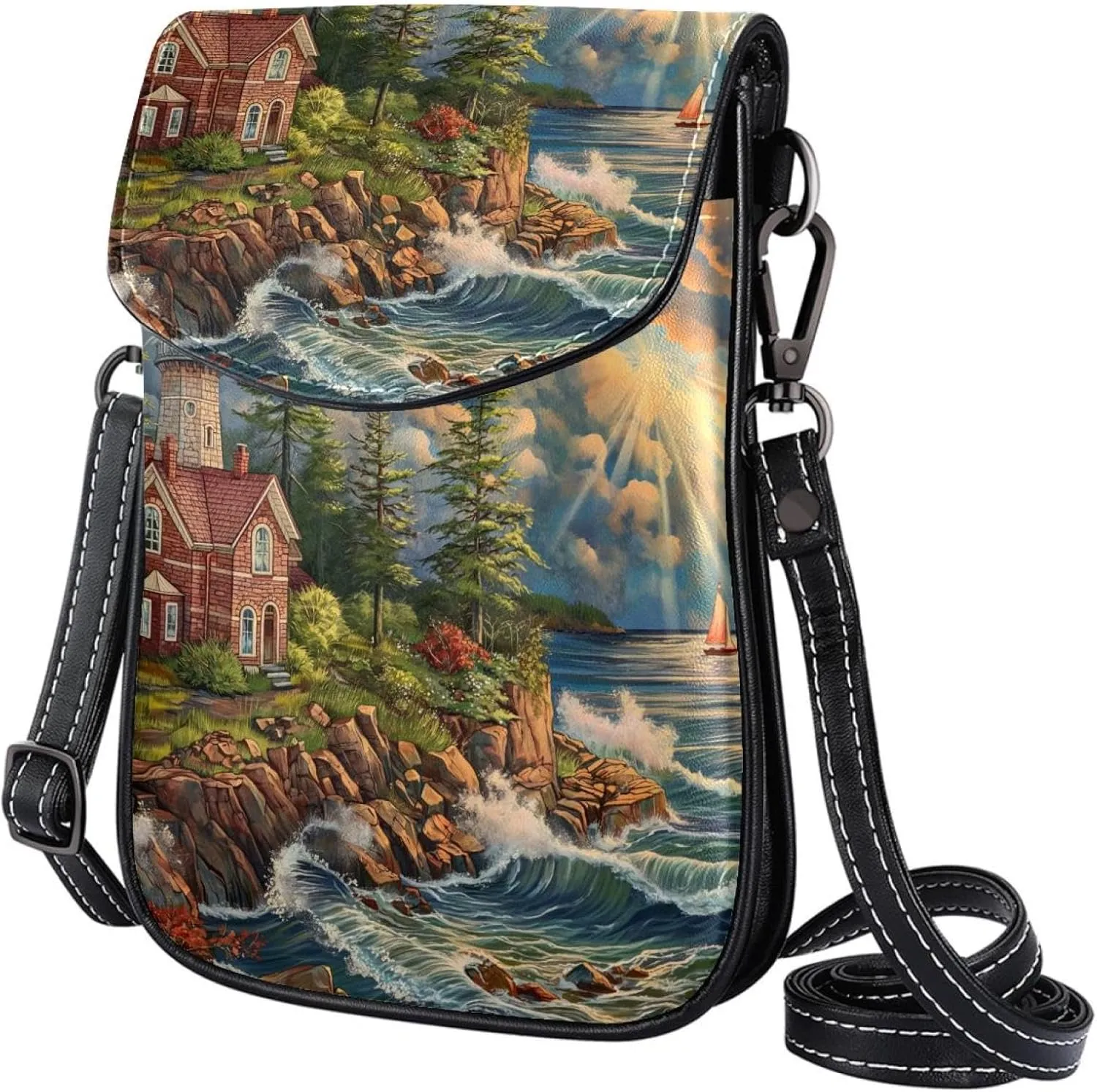 Satchel Bag Lighthouse Coast Landscape Purse Crossbody Leather Messenger Bag For Women