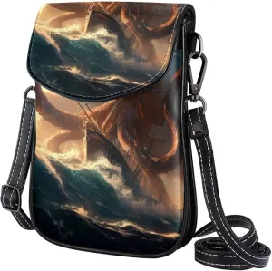 Satchel Bag Octopus With Tentacles Floating Ocean Wave Purse Crossbody Leather Messenger Bag For Women