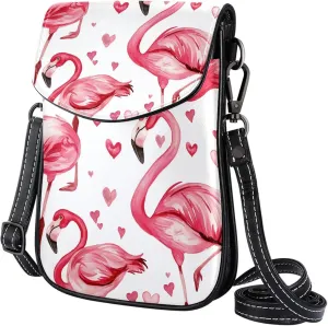 Satchel Bag Pink Flamingo Bird Hears Pattern Purse Crossbody Leather Messenger Bag For Women