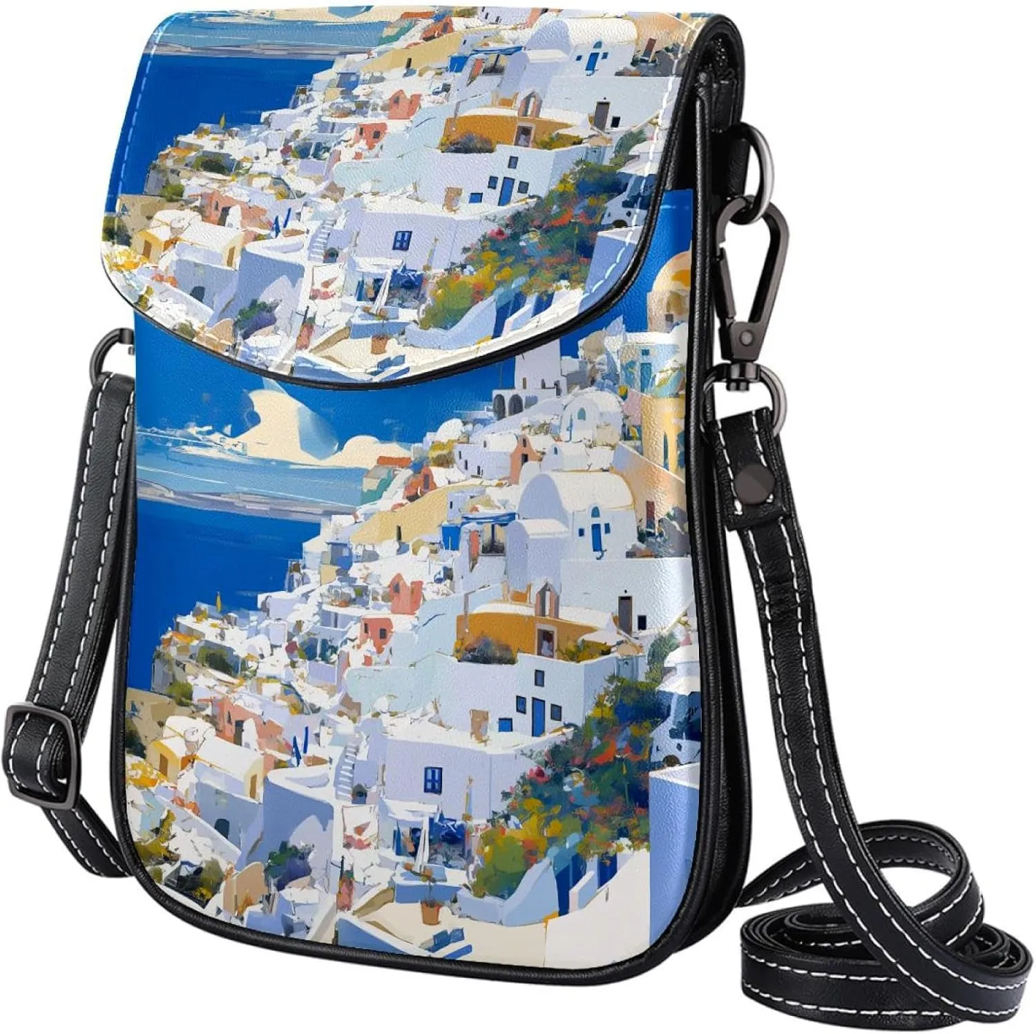 Satchel Bag Santorini Scene Blue Sky Purse Crossbody Leather Messenger Bag For Women