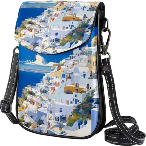 Satchel Bag Santorini Scene Blue Sky Purse Crossbody Leather Messenger Bag For Women