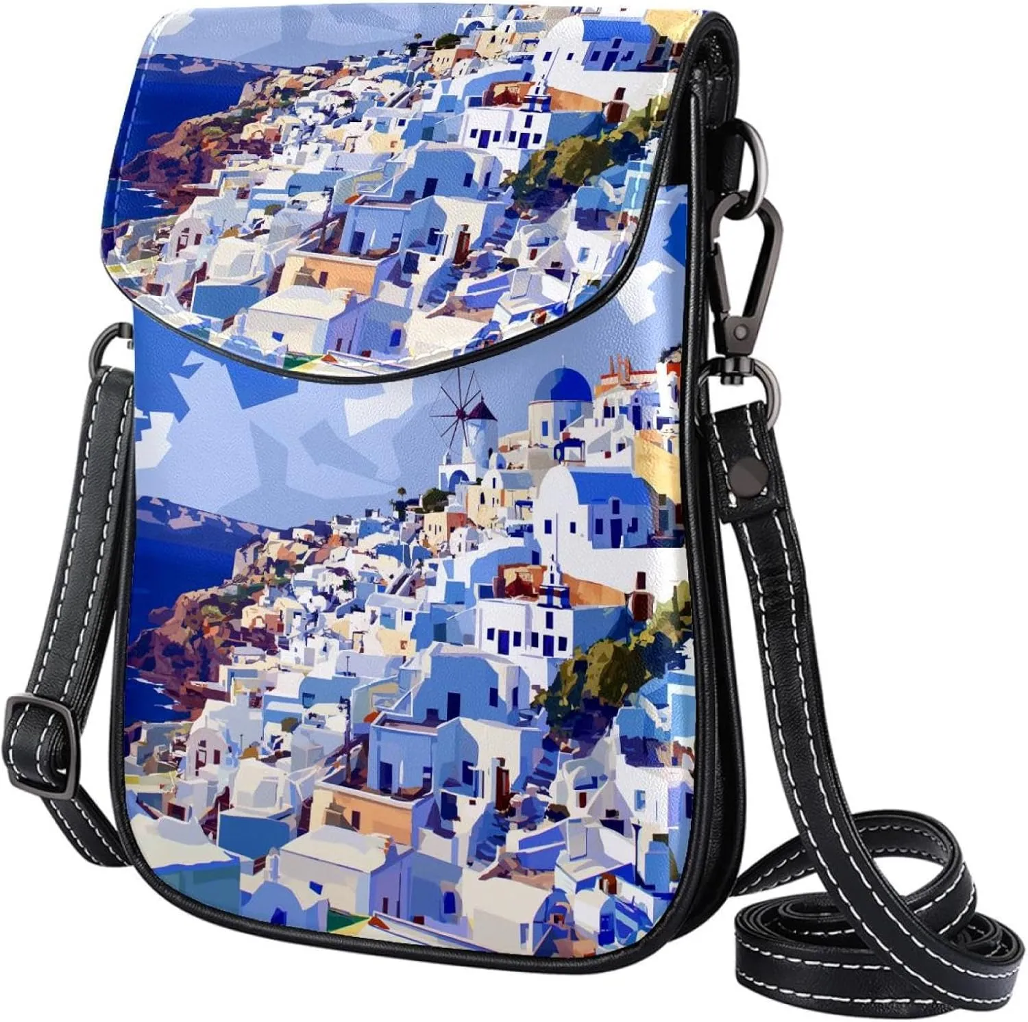 Satchel Bag Santorini Scene Purse Crossbody Leather Messenger Bag For Women