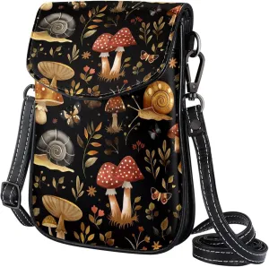Satchel Bag Snails Mushroom Patterns Purse Crossbody Leather Messenger Bag For Women