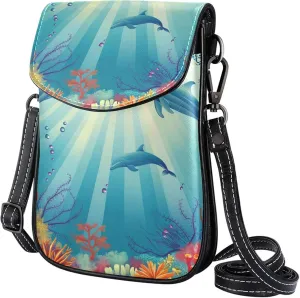 Satchel Bag Underwater Dolphins Fish Scene Purse Crossbody Leather Messenger Bag For Women