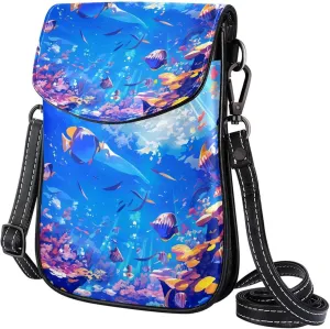 Satchel Bag Underwater Scene With Colorful Fishes Purse Crossbody Leather Messenger Bag For Women