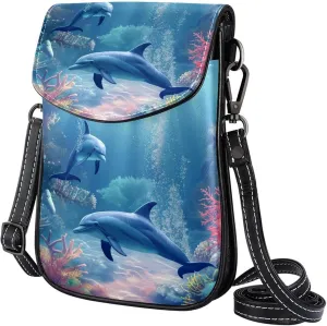 Satchel Bag Underwater Scene With Dolphins Coral Purse Crossbody Leather Messenger Bag For Women