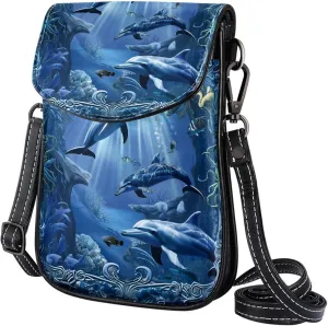 Satchel Bag Underwater Scene With Dolphins Purse Crossbody Leather Messenger Bag For Women