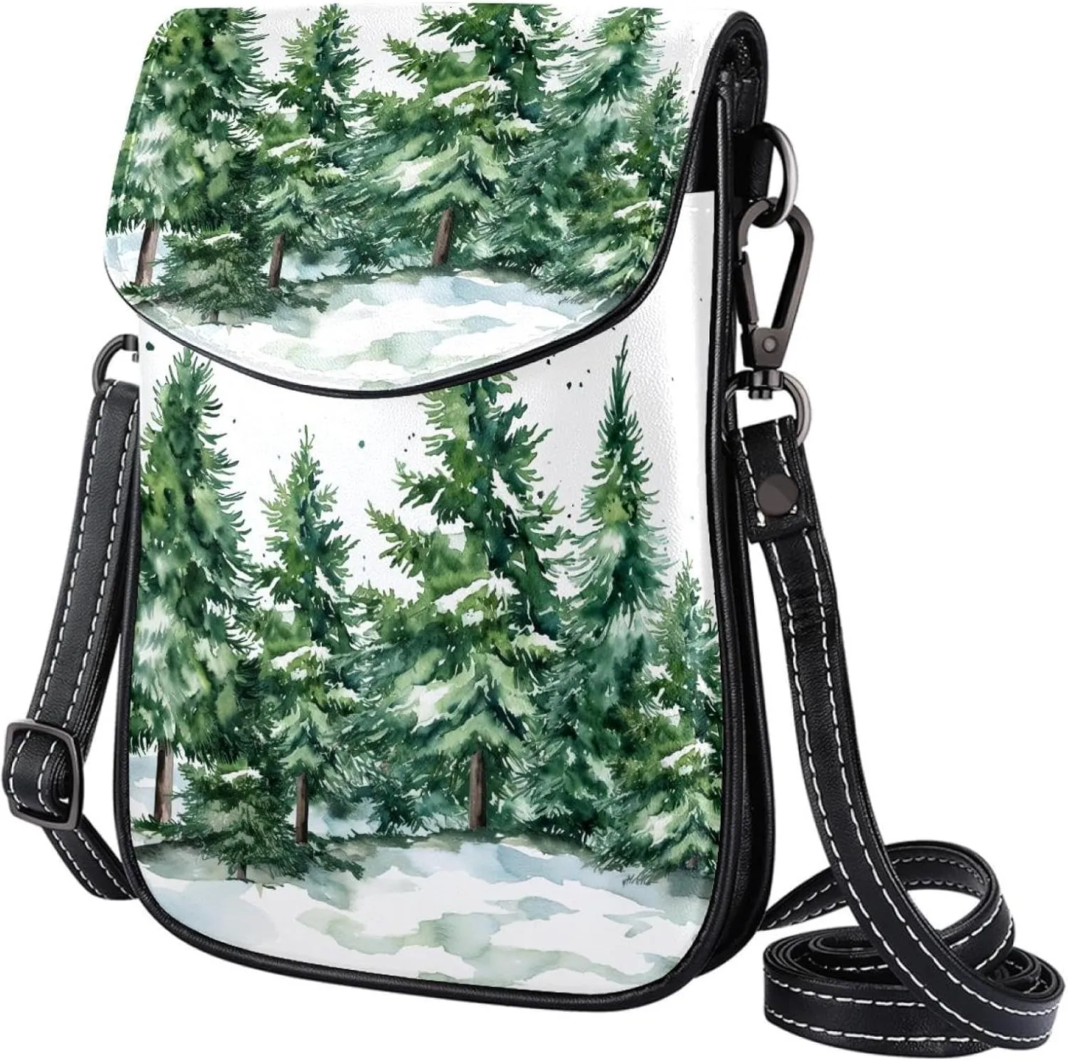 Satchel Bag Watercolor Coniferous Purse Crossbody Leather Messenger Bag For Women