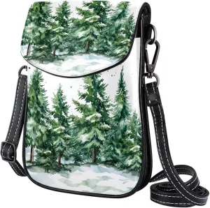 Satchel Bag Watercolor Coniferous Purse Crossbody Leather Messenger Bag For Women