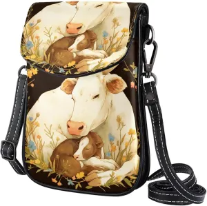 Satchel Bag Watercolor Cow And Calf Purse Crossbody Leather Messenger Bag For Women