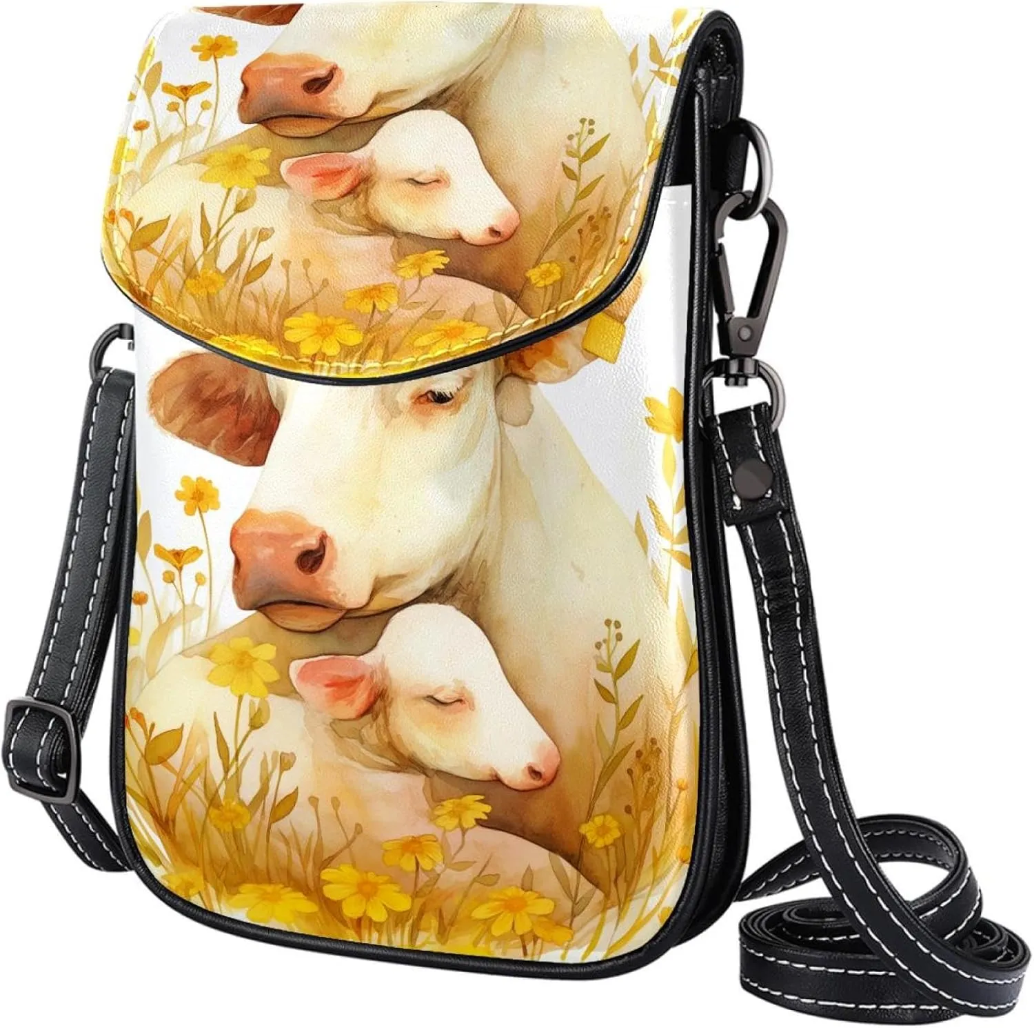 Satchel Bag Watercolor Cow And Calf Purse Crossbody Leather Messenger Bag For Women