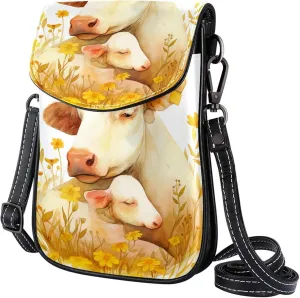 Satchel Bag Watercolor Cow And Calf Purse Crossbody Leather Messenger Bag For Women