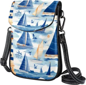 Satchel Bag Watercolor Lighthouse And Sails Purse Crossbody Leather Messenger Bag For Women