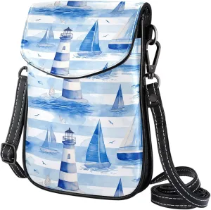 Satchel Bag Watercolor Lighthouse And Sails Purse Crossbody Leather Messenger Bag For Women