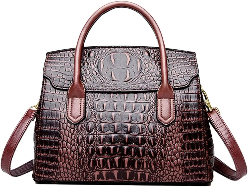 Satchel Tote Purse for Women Crocodile Pattern Embossed Top-handle Handbags Fuax Leather Shoulder Bag