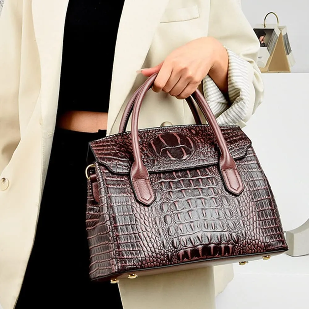 Satchel Tote Purse for Women Crocodile Pattern Embossed Top-handle Handbags Fuax Leather Shoulder Bag