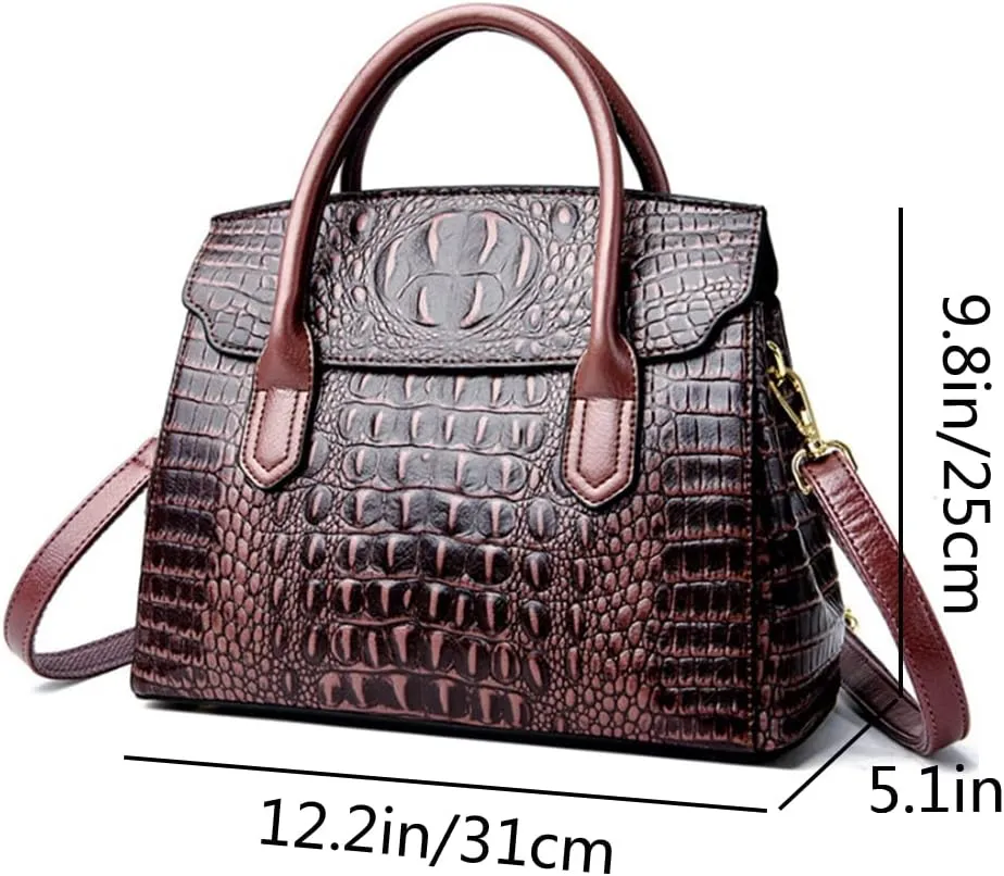 Satchel Tote Purse for Women Crocodile Pattern Embossed Top-handle Handbags Fuax Leather Shoulder Bag
