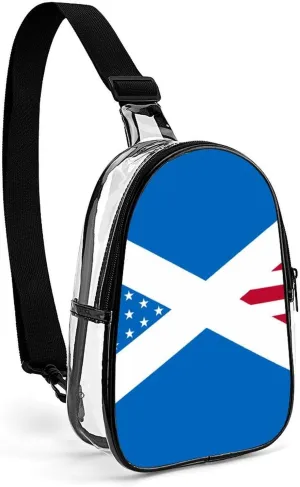 Scotland U.S. Flag Mix Clear Sling Bag Stadium Crossbody Bags Purses for Women Men with Adjustable Strap