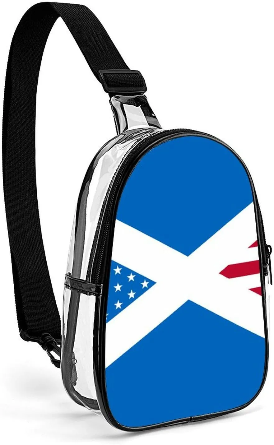 Scotland U.S. Flag Mix Clear Sling Bag Stadium Crossbody Bags Purses for Women Men with Adjustable Strap