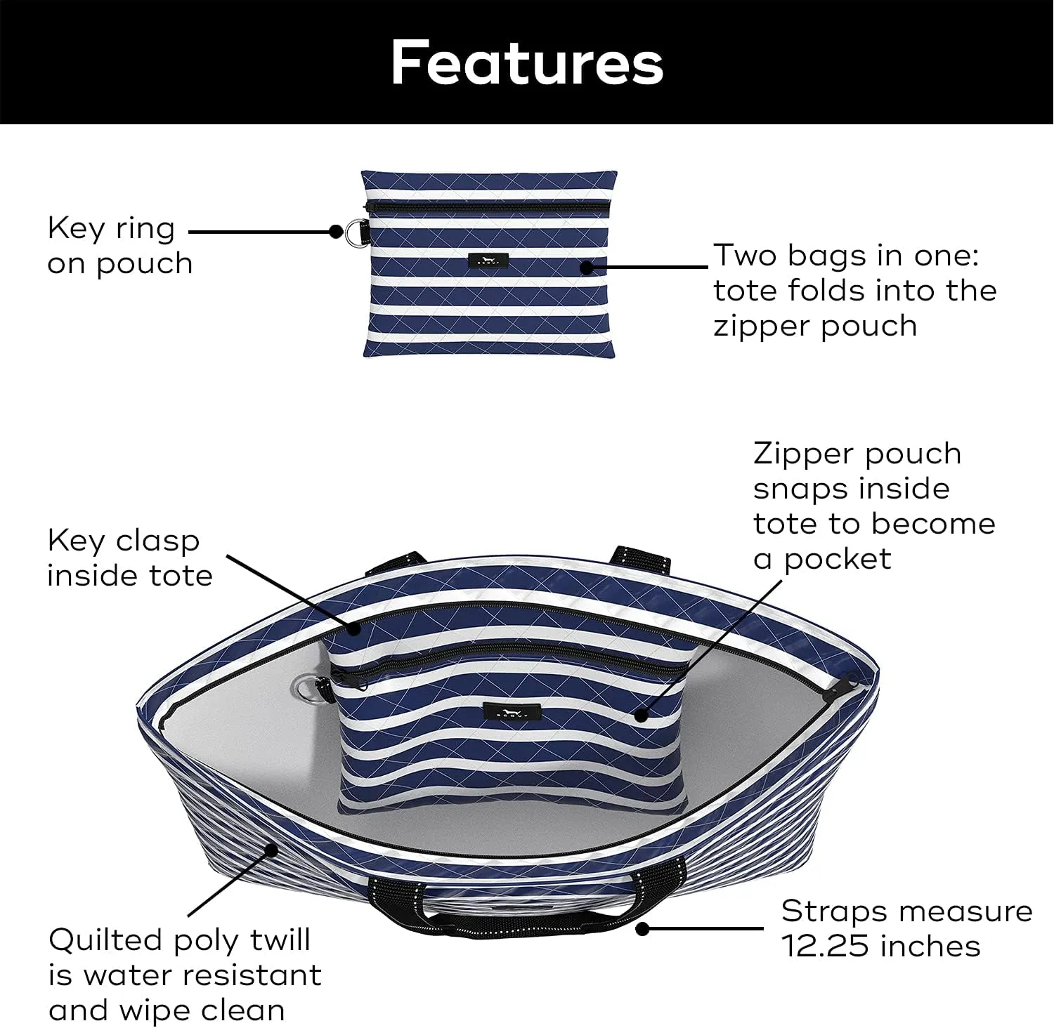 SCOUT Plus 1 Foldable Travel Bag, 2 Bags in 1, Tote Folds into Zipper Pouch