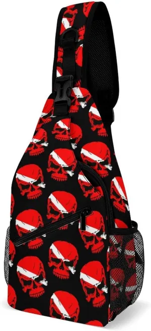 Scuba Diving Pirate Skulls Printed Crossbody Bags Casual Sling Backpack with Adjustable Strap for Women Men