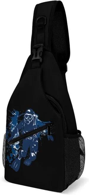 Scuba Diving Under Water Diver Sling Backpack Crossbody Chest Bag Print Shoulder Bag Travel Daypack for Sports Running Hiking