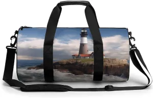 Sea Lighthouse Gym Bag Small Travel Duffle Bag with Compartment Carry On Weekender Bag for Women Men