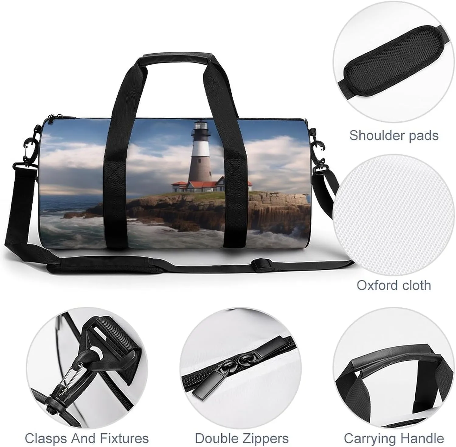 Sea Lighthouse Gym Bag Small Travel Duffle Bag with Compartment Carry On Weekender Bag for Women Men