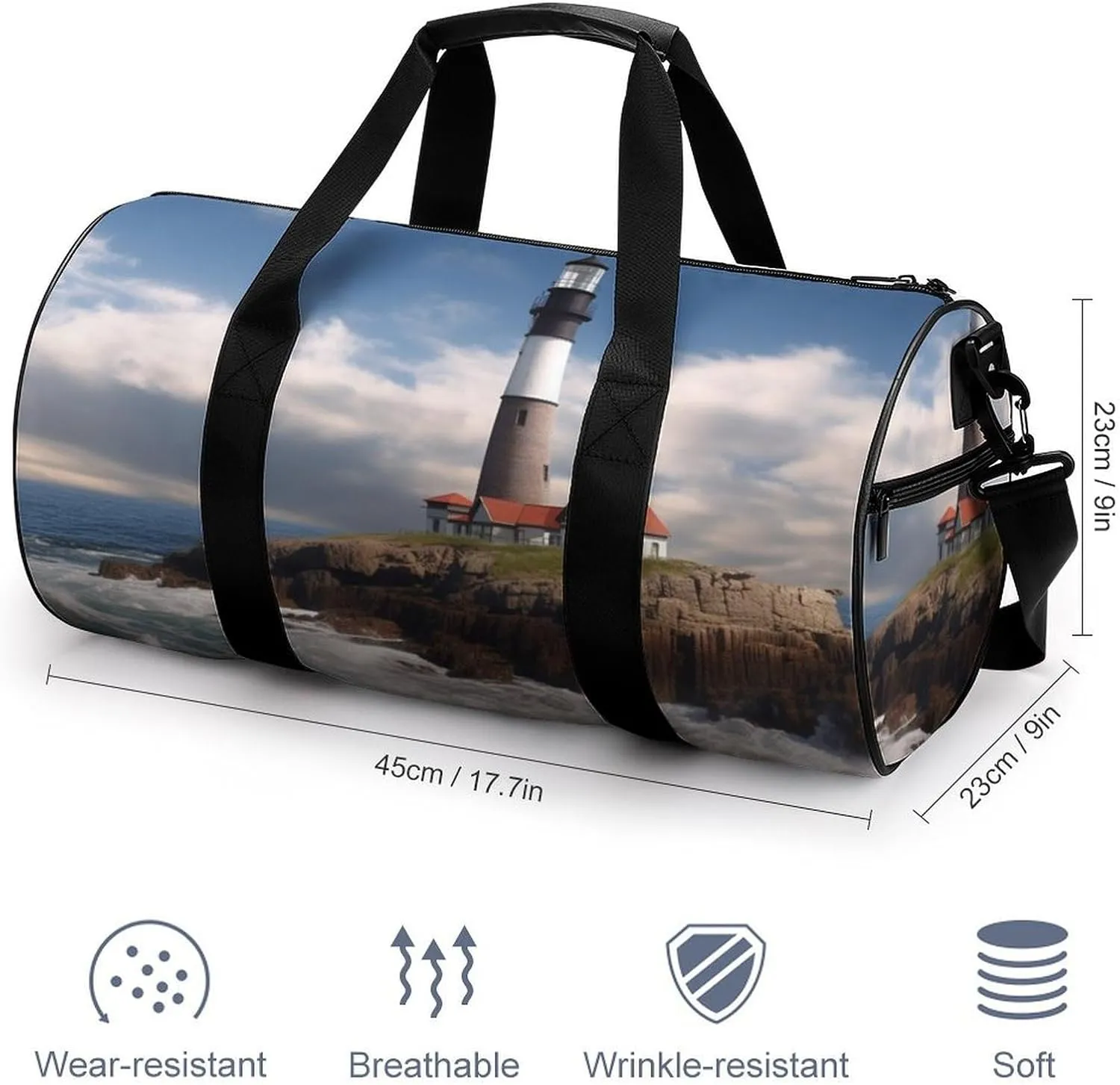 Sea Lighthouse Gym Bag Small Travel Duffle Bag with Compartment Carry On Weekender Bag for Women Men