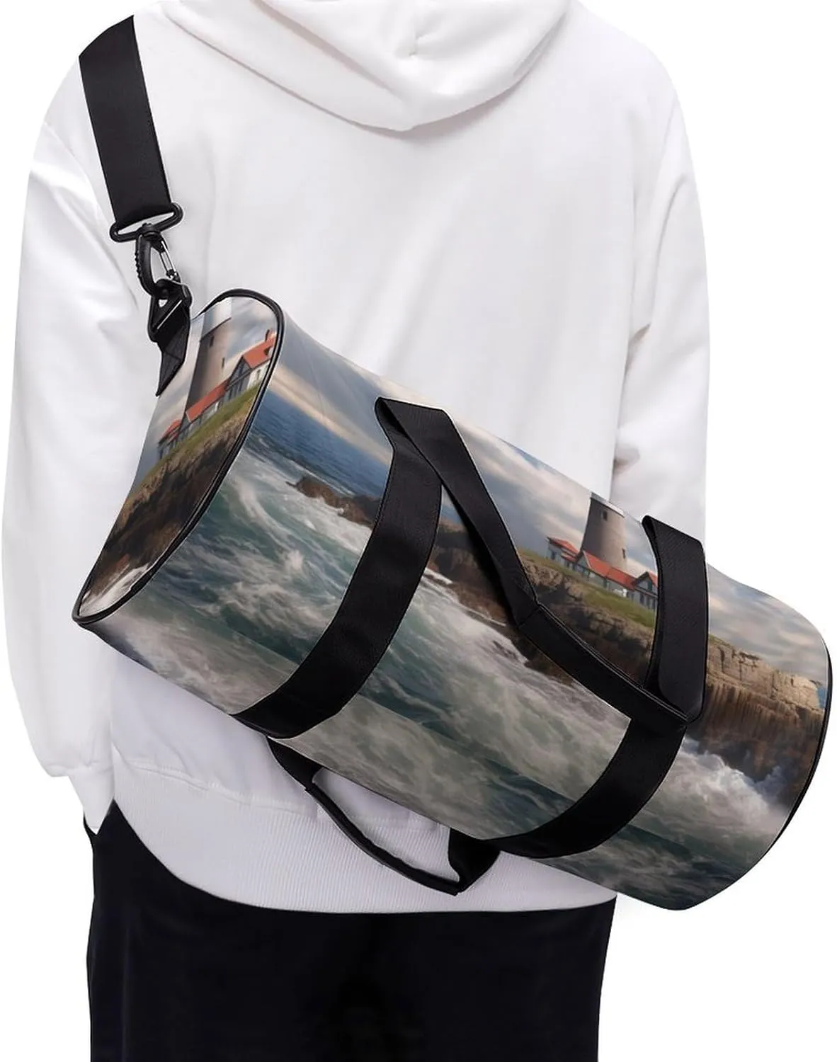 Sea Lighthouse Gym Bag Small Travel Duffle Bag with Compartment Carry On Weekender Bag for Women Men