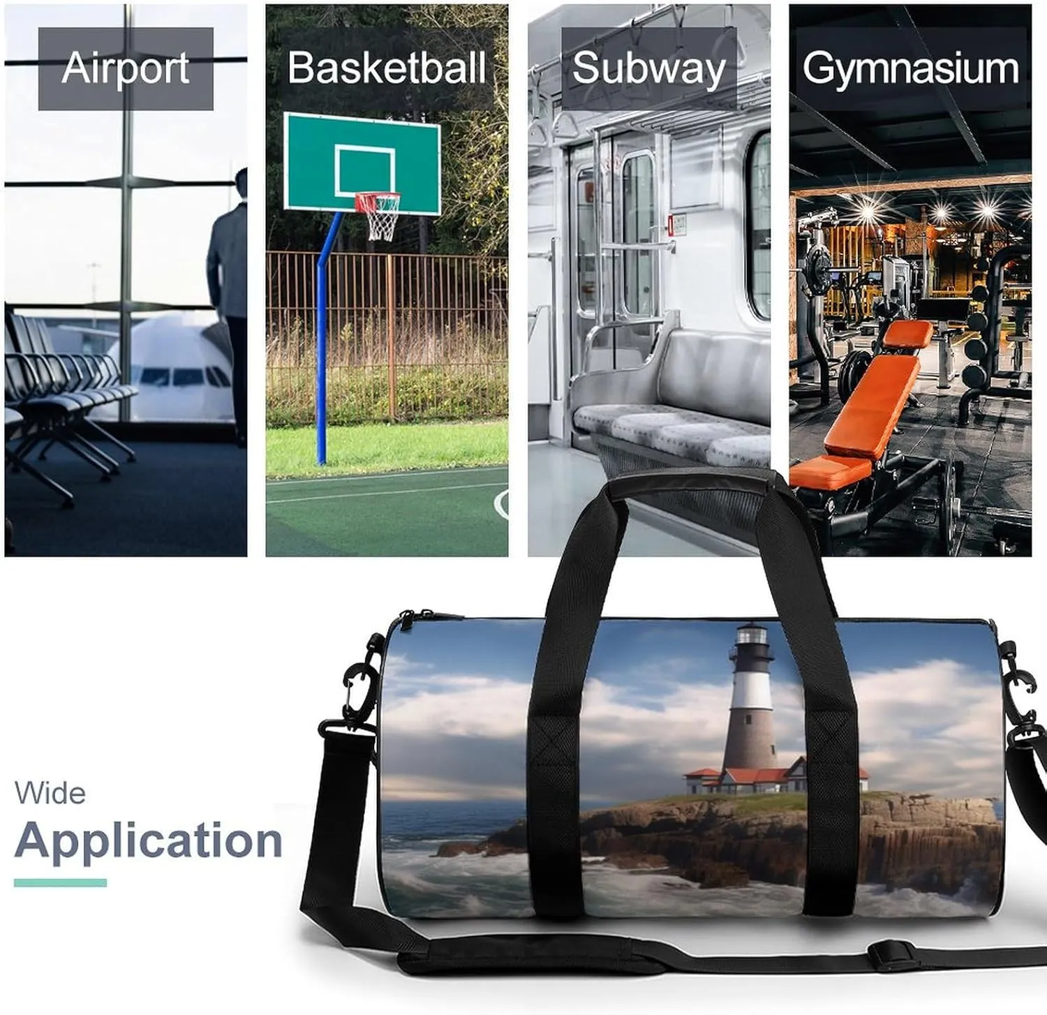Sea Lighthouse Gym Bag Small Travel Duffle Bag with Compartment Carry On Weekender Bag for Women Men