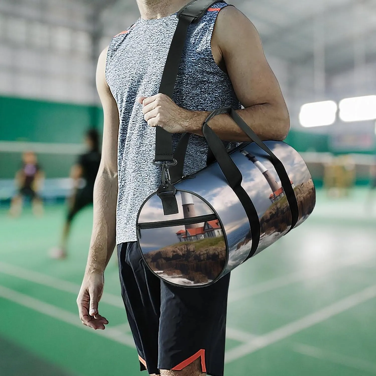 Sea Lighthouse Gym Bag Small Travel Duffle Bag with Compartment Carry On Weekender Bag for Women Men