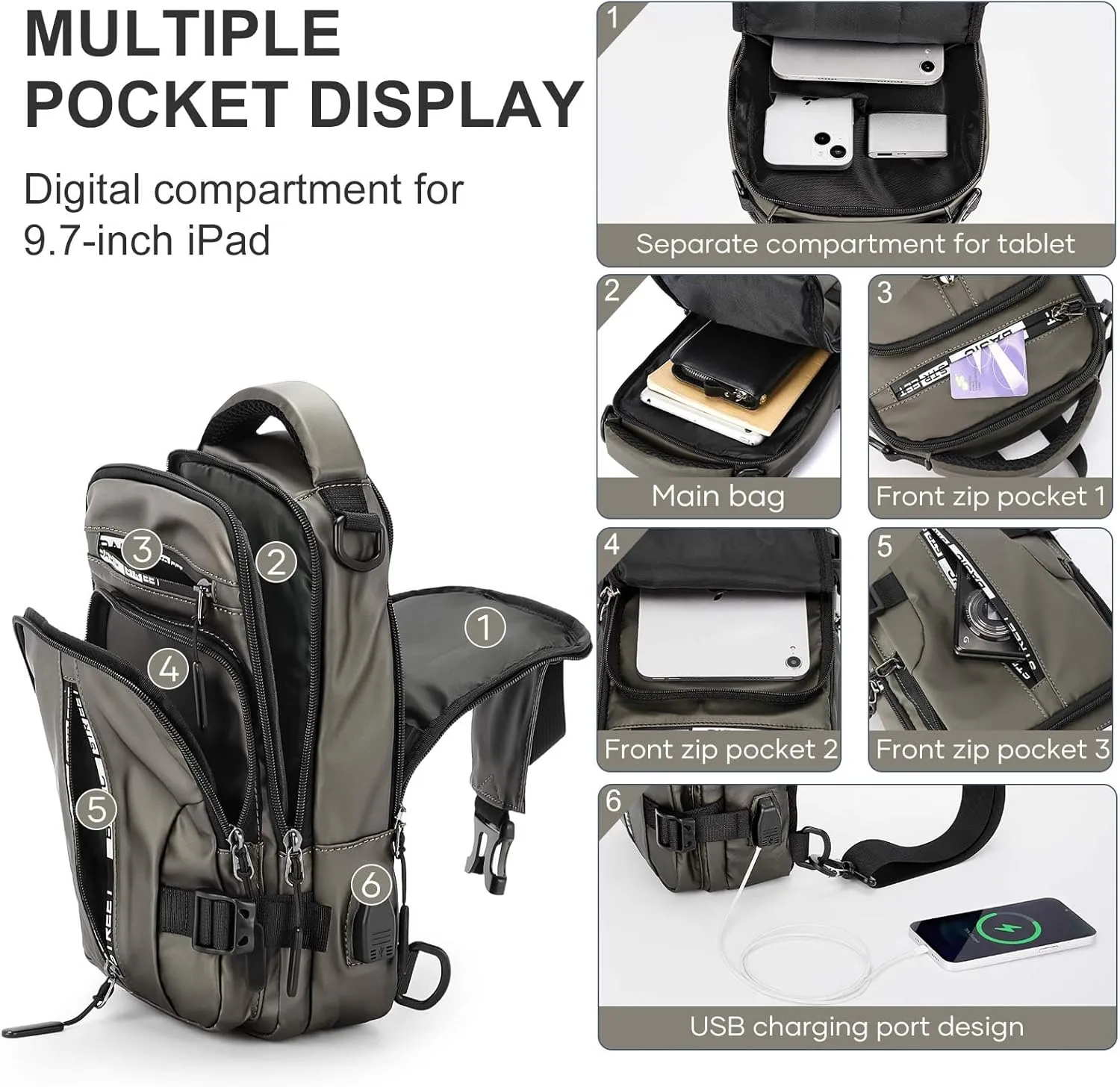 SEAFEW Mini Sling Bag for Men Women - Lightweight Crossbody Backpack, Multipurpose Shoulder Bag, Small Compact Chest Daypack for Travel Hiking Gym Sport Khaki