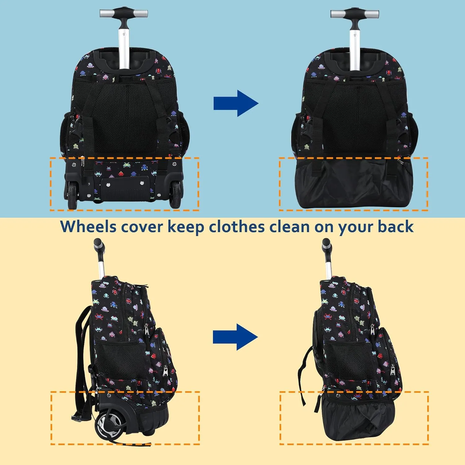 seastig Rolling Backpack 16 Inch Wheeled Backpack Laptop Backpack Carry-on Backpack School College Travel