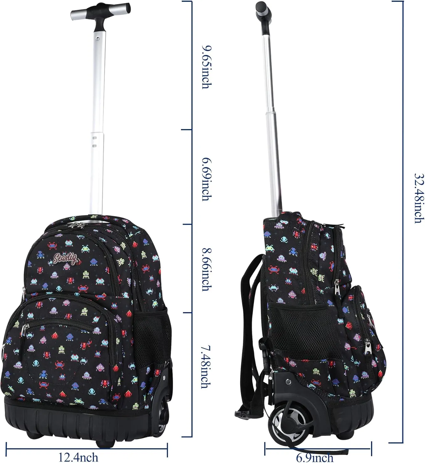 seastig Rolling Backpack 16 Inch Wheeled Backpack Laptop Backpack Carry-on Backpack School College Travel