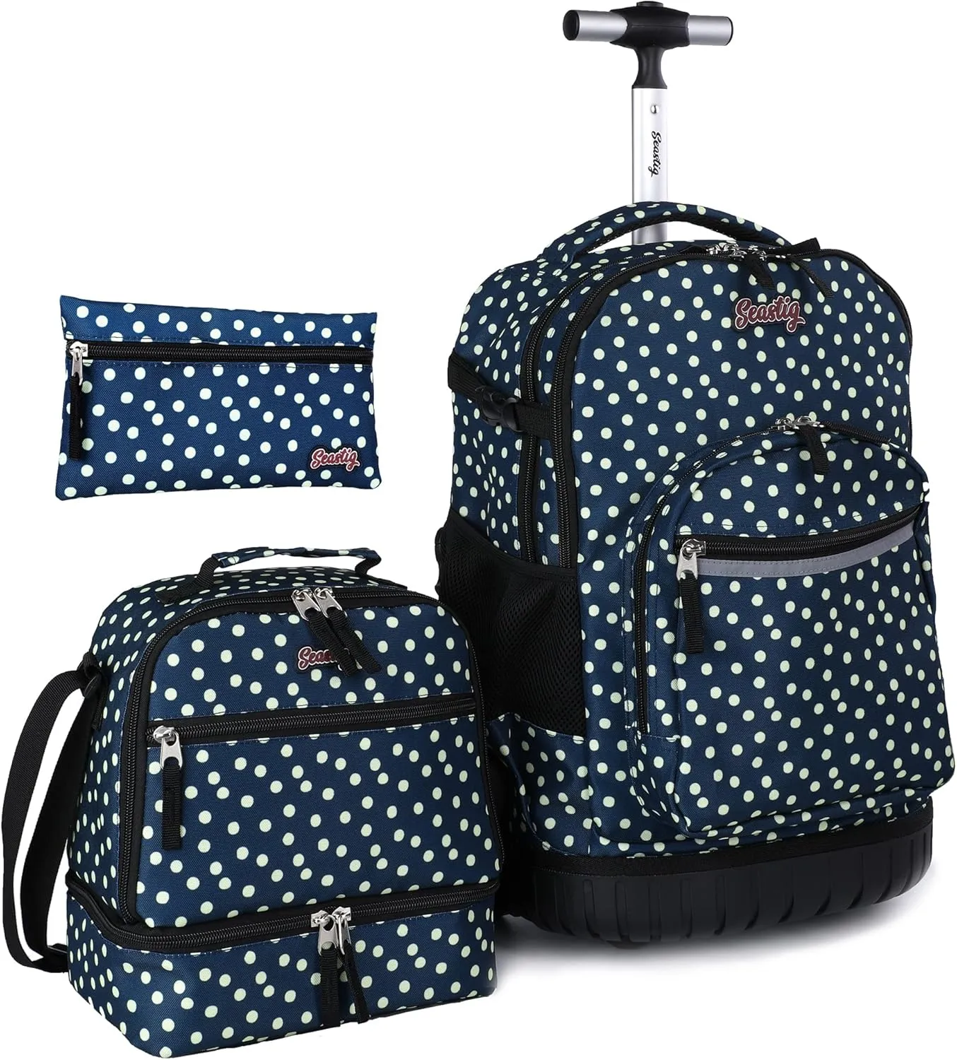 seastig Rolling Backpack 18in Wheeled Backpack with lunch bag and Pencil Case Set Roller Backpack Laptop Backpack Adults Kids