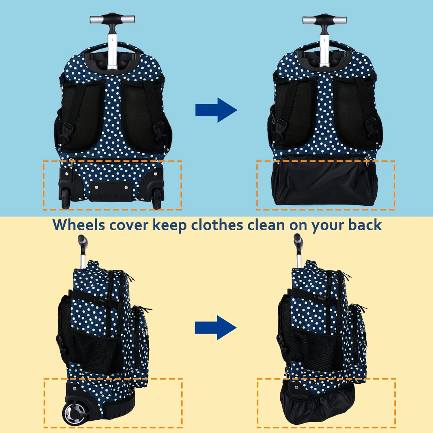 seastig Rolling Backpack 18in Wheeled Backpack with lunch bag and Pencil Case Set Roller Backpack Laptop Backpack Adults Kids